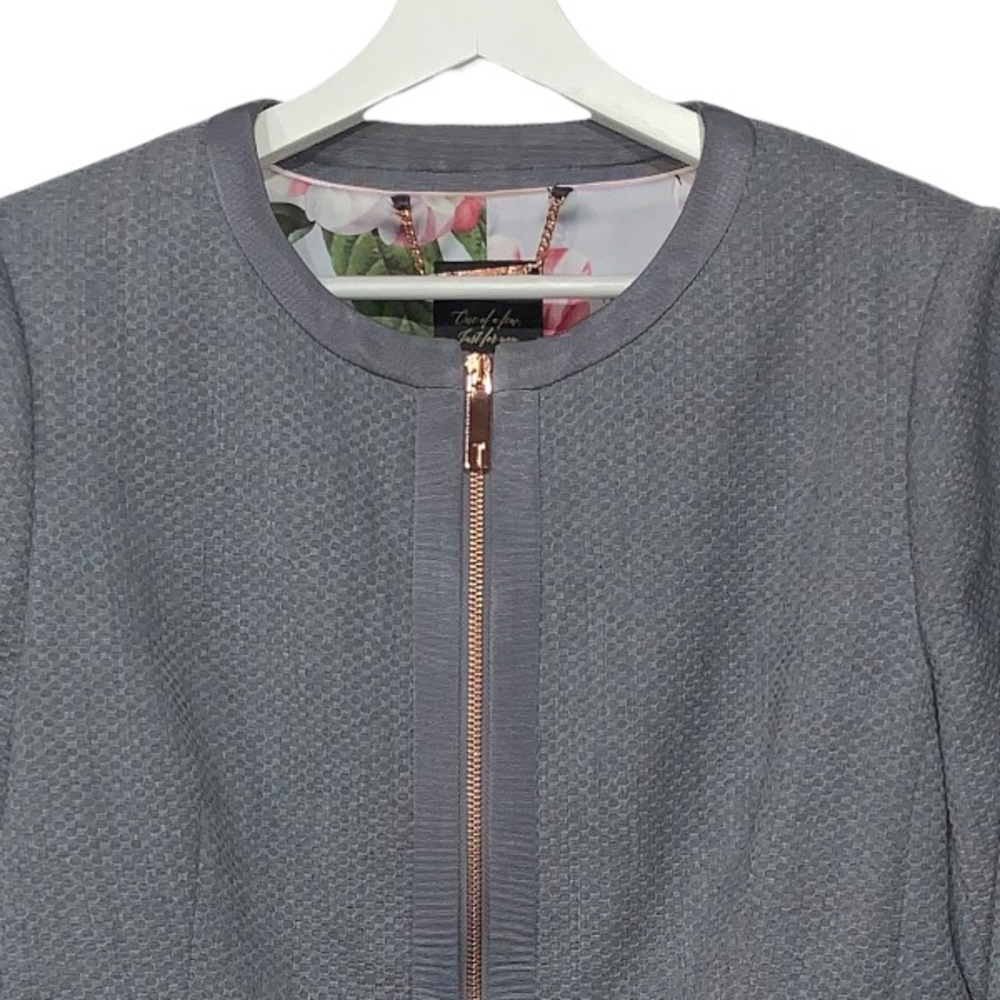 Ted Baker Gray Nadae Bow Detail Crop Jacket Zip Front Quiet Luxury Classic Sz 4 - Picture 11 of 16